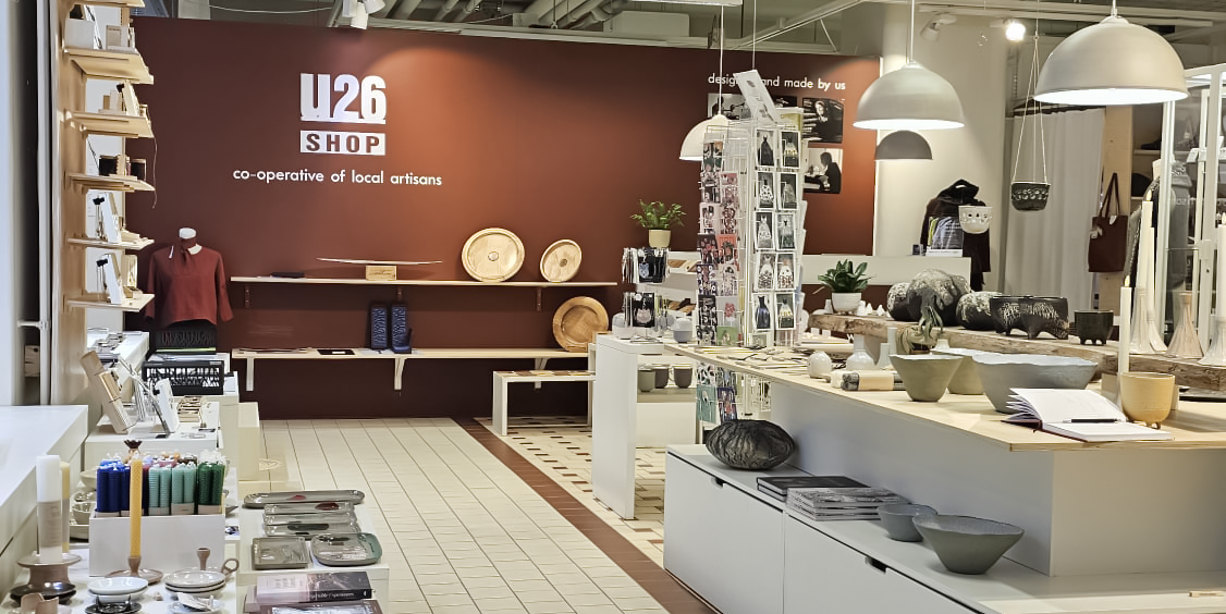Local Finnish artisans crafting handmade ceramics, wood, textiles, and jewellery in Unioninkatu 26 Helsinki.